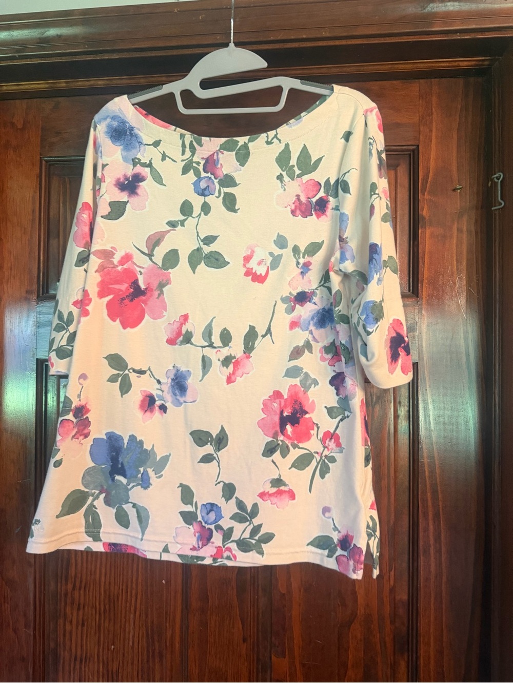 Ralph Lauren Black Label Cream Floral Boatneck Top with Pink & Blue Flowers